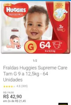 Fraldas Huggies Supreme Care Tam G 9 a 12,5kg - 64 Unidades