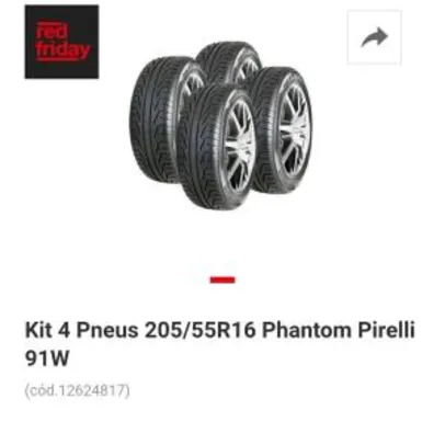 Kit 4 Pneus 205/55R16 Phantom Pirelli 91W - R$899,00