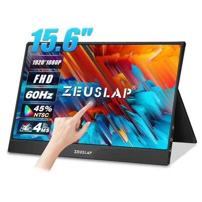 ZEUSLAP Monitor Portátil Touch Screen, Mini PC, PS4, Switch, Xbox, Computador, Notebook, Laptop, Telefone, 15,6