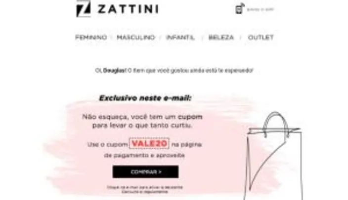 20% OFF em toda a loja da Zattini | Pelando