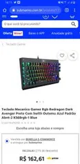 Teclado Mecanico Gamer Rgb Dark Avenger Preto Com Swith Outemu Azul - R$163