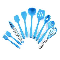 KKmoon Conjunto de utensílios de cozinha de silicone 10 peças resistentes ao calor antiaderente colher espátula utensílios de cozinha louça