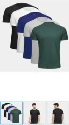 (App / R$20 de volta) Kit Camiseta Básica c/ 5 Peças Masculina | R$51