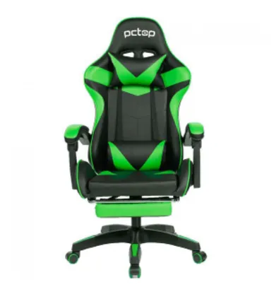 Cadeira Gamer PCTop Racer, Reclinável, Preta e Verde, Suporta Até 120KG