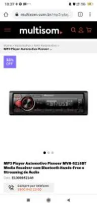 Rádio Automotivo Pionner com bluetooth, USB e MP3, Hands-Free e Streaming - MVH-S218BT | R$ 260