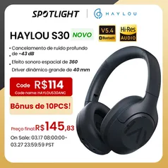 Fone de Ouvido Sem Fio HAYLOU S30 com Bluetooth 5.4, 43dB e 80 Horas de Bateria