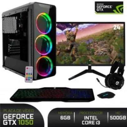 PC Gamer com Monitor LED 24” Full HD e Geforce GTX 1050 3GB Intel Core i3 6GB HD 500GB Fonte 500W Gabinete RGB EasyPC | R$2650