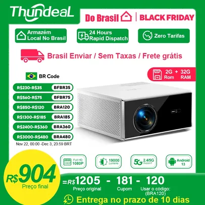 [Envio do Brasil] Projetor TDA7W WiFi 1920x1080p com Android, Espelhamento de Tela, roda 4k, 19000 Lumens