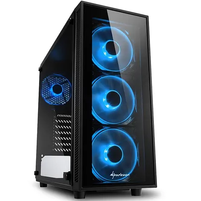 Gabinete Gamer Sharkoon TG4 Blue sem Fonte, Mid Tower, USB 3.0, 4 Fans, Preto com Lateral em Vidro | R$300
