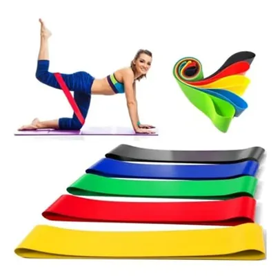 Kit 5 Faixas Elasticas Mini Band Exercicios em Casa Extensor Academia Yoga Pilates Fitness Crossfit