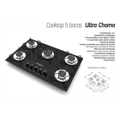 Cooktop 5 Bocas Ultrachama Preto