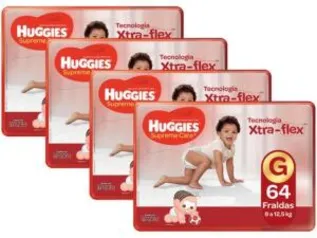 KKit Fraldas Huggies Turma da Mônica Supreme Care - Tam. G 9 a 12,5kg 4 Pacotes com 64 Unidades Cada R$169