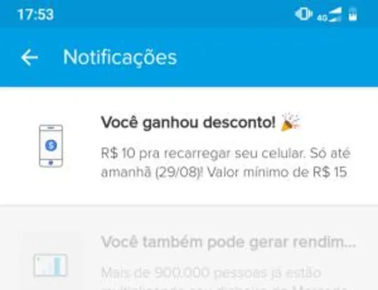 [Usuários Selecionados] R$10 OFF em recarga no Mercado Pago