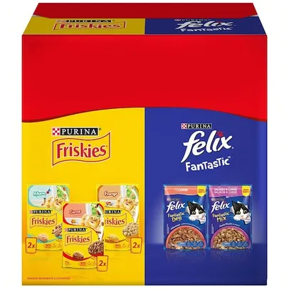 Pack Ração Úmida para Gatos Adultos Purina Felix Fantastic Mix Salmão e Molho Sabor Carne 85g - 8 Sa