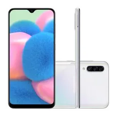 Galaxy A30S SM-A307M Branco Tela Infinita 6.4", Câmera 25MP+5MP+8MP, Frontal de 16 MP, Octa Core 1.8GHz, 64GB, 4GB, Android 9