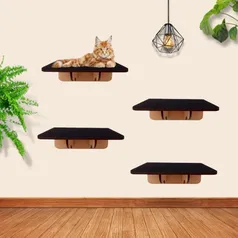 Prateleiras para Gatos 4 peças Plataformas mdf 6mm com carpete preto