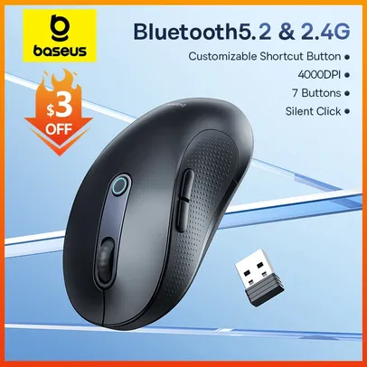 Saindo por R$ 74: Baseus F02 Mouse sem fio, Bluetooth 5.2, 2.4G, 4000DPI, ergonômico, 6 botões mudo, ratos para iPad, MacBook, Tablet, laptop, computador | Pelando