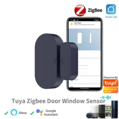 Sensor de porta e janela Tuya Zigbee, Compatível com Alexa