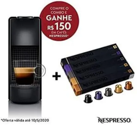 Cafeteira Nespresso Essenza Mini Preta e 50 cápsulas de café R$ 295
