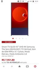 Smart TV QLED 43" UHD 4K Samsung The Sero QN43LS05T, TV Vertical | R$7952