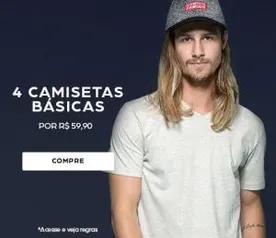 4 camisetas básicas por R$59,90 na Riachuelo