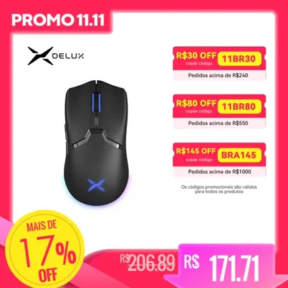 [Gpay / Taxa Inclusa] Mouse Delux-M800 PAW3395 Mouse para jogos sem fio, programável, ergonômico, recarregável, 26000DPI