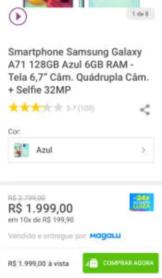 Smartphone Samsung Galaxy A71 128GB Azul | R$1999