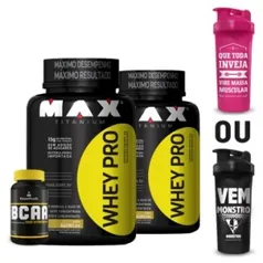 [CentralFit]   Combo 2x Whey Pro 1kg - Max Titanium + Power BCAA - PowerFoods + Coqueteleira Preta ou Rosa por R$ 150