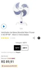 [Cliente Ouro] Ventilador de mesa Mondial 40cm 127v | R$90