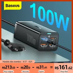 Carregador de Mesa Baseus gan 100w 65w 4.0 de carga rápida qc 3.0 pd USB C