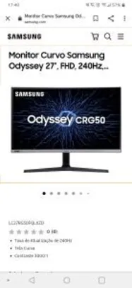 [R$2130 com AME] Monitor samsung odyssey 27' 240hz curvo | R$2300