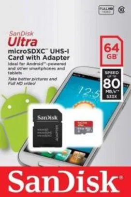 Cartão Micro SD Ultra Classe 10 64GB com adaptador - Sandisk - R$69