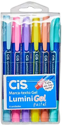 Caneta Marca Texto Gel, CiS, Lumini Gel Pastel, 6 Cores Tons Pastel