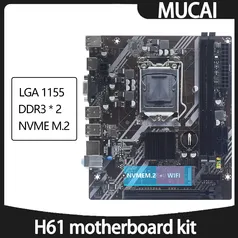 MUCAI-H61 Kit Placa mãe, LGA 1155, Compatível com CPU Intel Core, 2ª e 3ª Gerações, Suporta M.2 NVME SDD