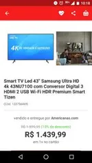 (AME R$1200) Smart TV Led 43" Samsung Ultra HD 4k 43NU7100 | R$1340