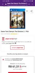 [App Americanas] Game Tom Clancy's The Division 2 - PS4 | R$45