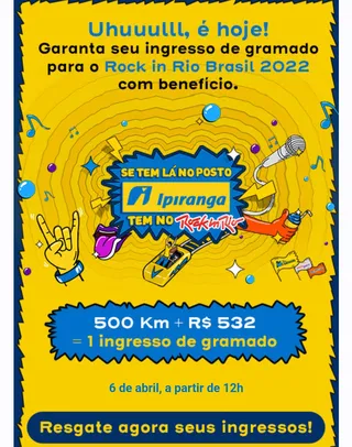 Ingressos pro Rock in Rio pelo Km de Vantagens 