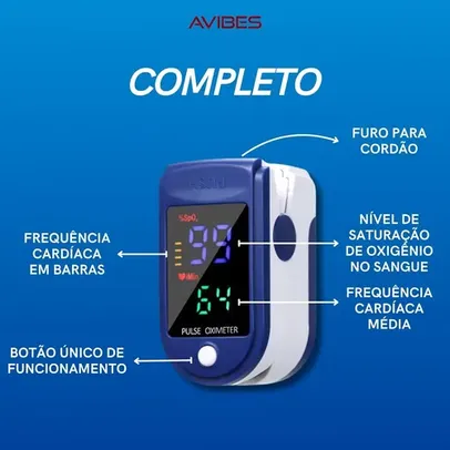 [ PRIME ] Oxímetro Digital de Dedo, Medidor Saturação Sangue, Pilha, AVIBES