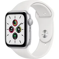 [Reembalado] Apple Watch SE 44mm Caixa Prateada de Alumínio e Pulseira Esportiva Branco