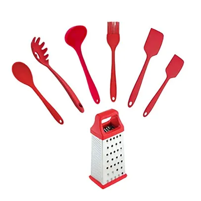 Kit Conjunto de Utensílios de Silicone - Vermelho 7 Peças