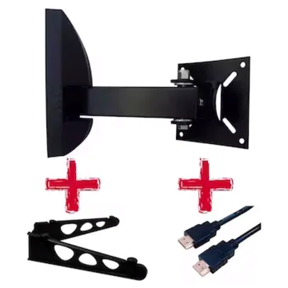 Suporte Biarticulado de Parede para TVs de 10” a 55” + Suporte para DVD + Cabo HDMI