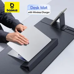 Baseus Smart Desk Mat com carregador sem fio para jogos, escritório, descanso de pulso, laptop, suporte do telefone