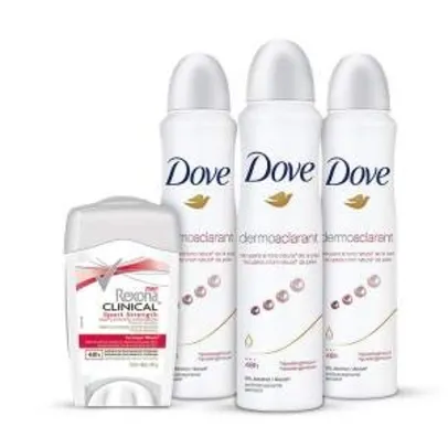 [Netfarma] Kit Desodorante Dove Dermo Aclarant (3 unidades) + Rexona Clinical Sport Strenght por R$48
