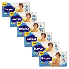 6 Pacotes Fralda Babysec Ultrasec Tam M - 38 Unidades (Total 228 unidades)