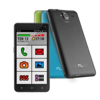 Smartphone Multilaser MS50 Senior Preto com Tela 5.0”, Dual Chip por R$ 146