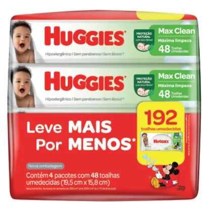 Lenços Umedecidos Huggies Max Clean Leve 4 Pague 3 - 192 Unidades