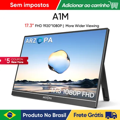 [Do Brasil] ARZOPA 17.3 FHD Monitor Portátil 1080P Tela IPS  