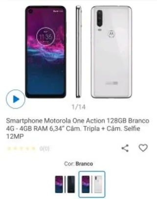 (Clube da Lu) Motorola One Action 128GB Branco 4G - 4GB RAM 6,34” Câm. Tripla + Câm. Selfie 12MP R$1124