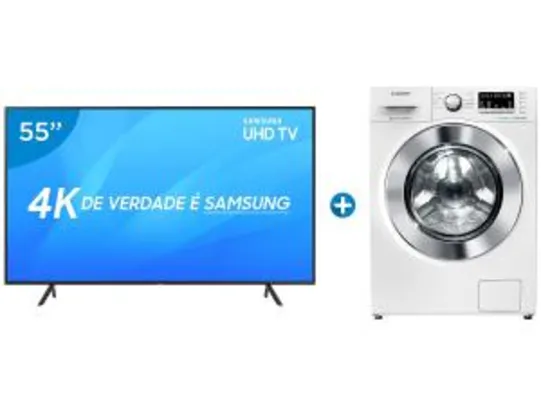 Smart TV 4K LED 55” Samsung NU7100 Wi-Fi HDR + Lava e Seca 11kg Samsung Branca