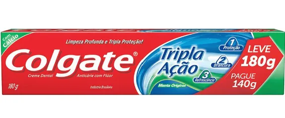 Creme Dental Colgate Tripla Ação Menta Original 180G ( recorrência e min.3) | R$2,96 a unidade